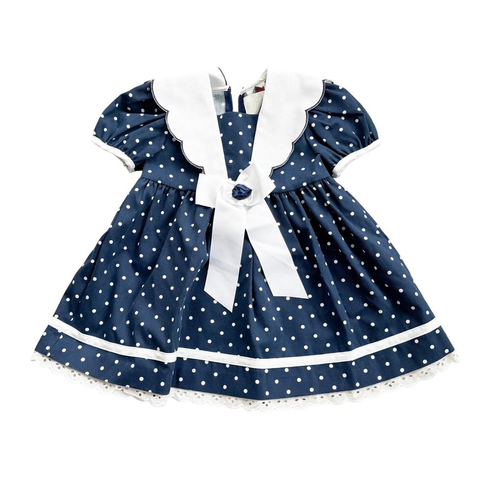 Vtg 1990s Good Lad of Philadelphia Navy polka Dot Dress  4T